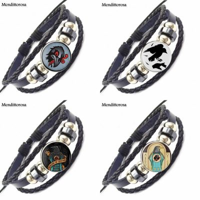 Bioshock With Glass Cabochon Black Leather Bracelet