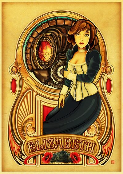 Video Game  Bioshock  Retro Painting Black Poster