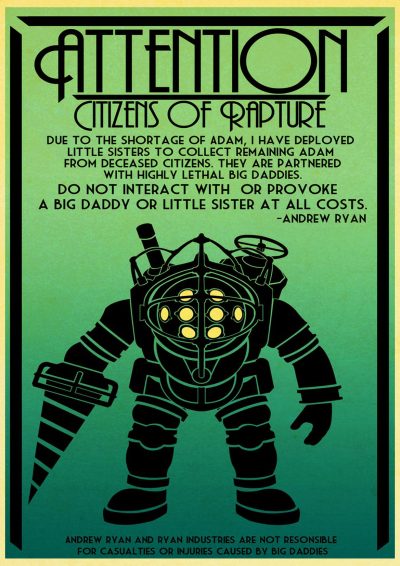 Game Bioshock Infinite Retro Kraft Light Yellow Poster