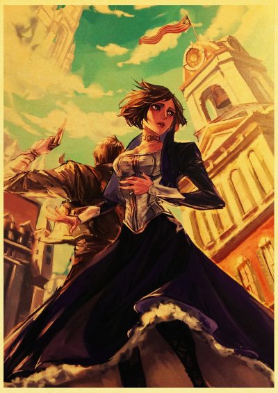 Shooting Game  Bioshock  Retro Kraft Painting Red Poster