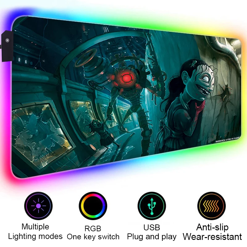 RGB LED Bioshock Mouse Pad Gamer Accessories Mausepad Pc Gaming Rug Desk Mat Varmilo Mice Keyboards 1 - Bioshock Merch