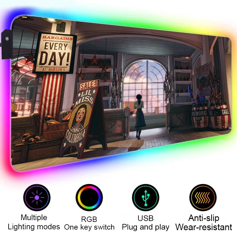 RGB LED Bioshock Mouse Pad Gamer Accessories Mausepad Pc Gaming Rug Desk Mat Varmilo Mice Keyboards 11 - Bioshock Merch