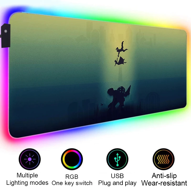 RGB LED Bioshock Mouse Pad Gamer Accessories Mausepad Pc Gaming Rug Desk Mat Varmilo Mice Keyboards 13 - Bioshock Merch