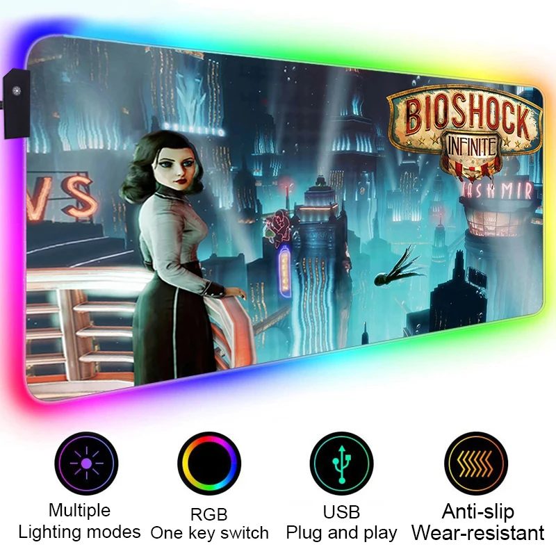 RGB LED Bioshock Mouse Pad Gamer Accessories Mausepad Pc Gaming Rug Desk Mat Varmilo Mice Keyboards 14 - Bioshock Merch
