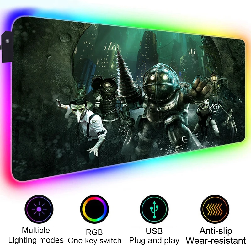 RGB LED Bioshock Mouse Pad Gamer Accessories Mausepad Pc Gaming Rug Desk Mat Varmilo Mice Keyboards 16 - Bioshock Merch