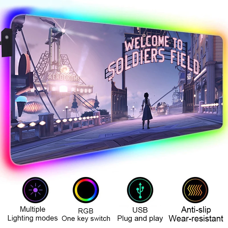 RGB LED Bioshock Mouse Pad Gamer Accessories Mausepad Pc Gaming Rug Desk Mat Varmilo Mice Keyboards 17 - Bioshock Merch