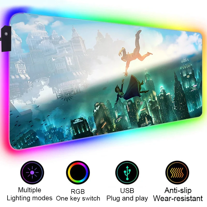 RGB LED Bioshock Mouse Pad Gamer Accessories Mausepad Pc Gaming Rug Desk Mat Varmilo Mice Keyboards 3 - Bioshock Merch
