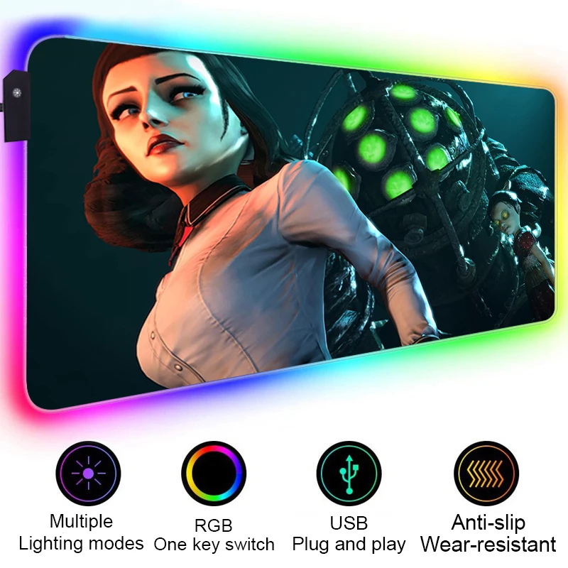 RGB LED Bioshock Mouse Pad Gamer Accessories Mausepad Pc Gaming Rug Desk Mat Varmilo Mice Keyboards 5 - Bioshock Merch