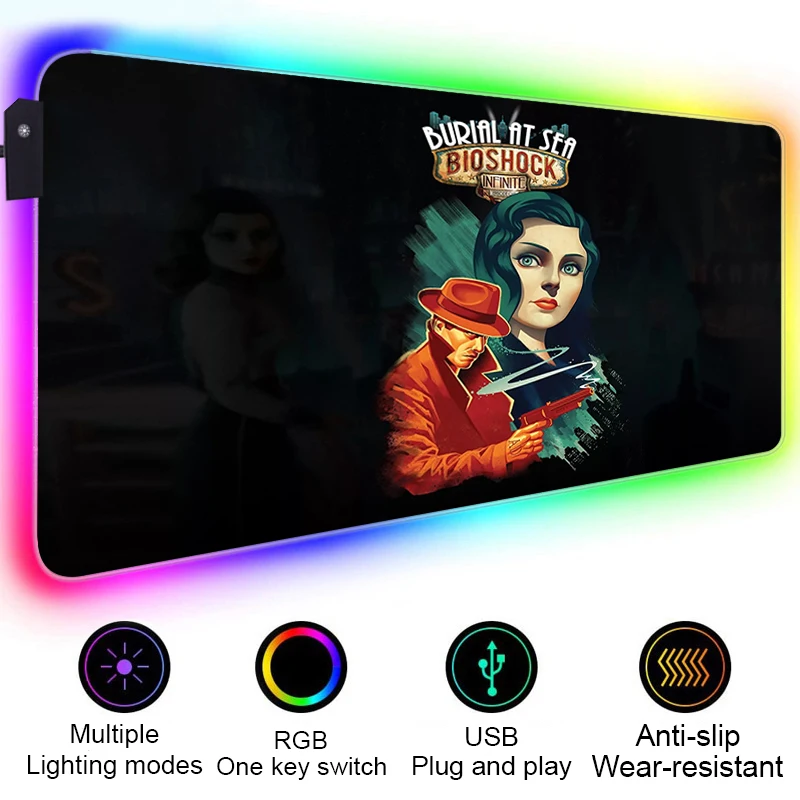 RGB LED Bioshock Mouse Pad Gamer Accessories Mausepad Pc Gaming Rug Desk Mat Varmilo Mice Keyboards 7 - Bioshock Merch